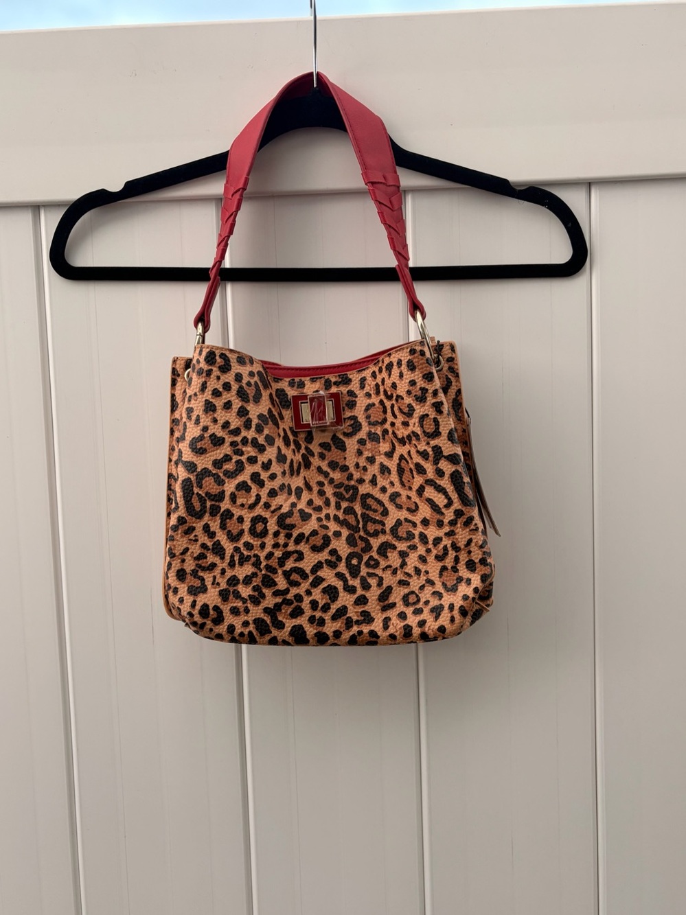Steve Madden Leopard Print Shoulder Bag with Red Strap – NWT